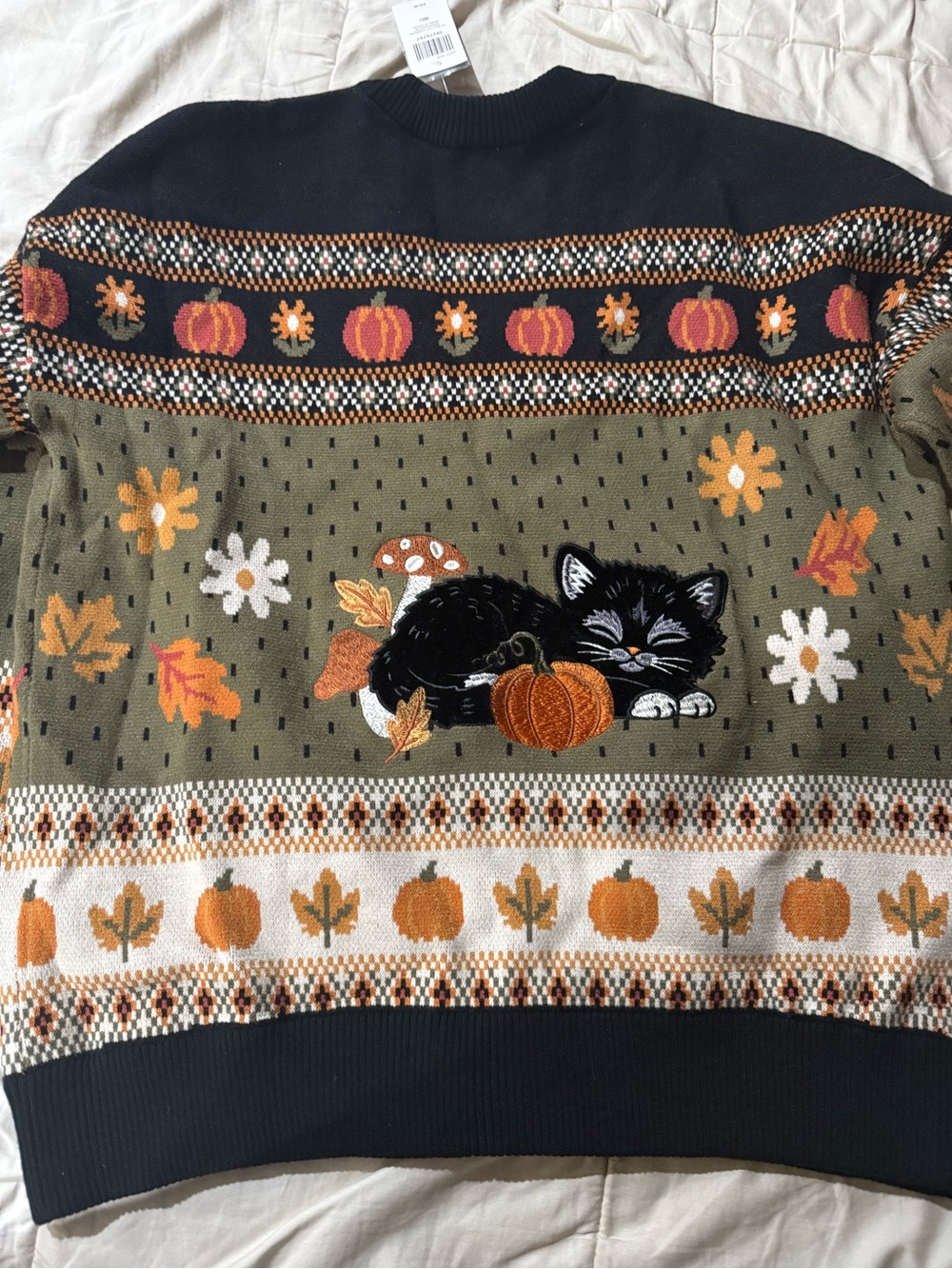 Hot Topic Black Olive Cat & Pumpkin Knit Cardigan - Picture 5 of 5